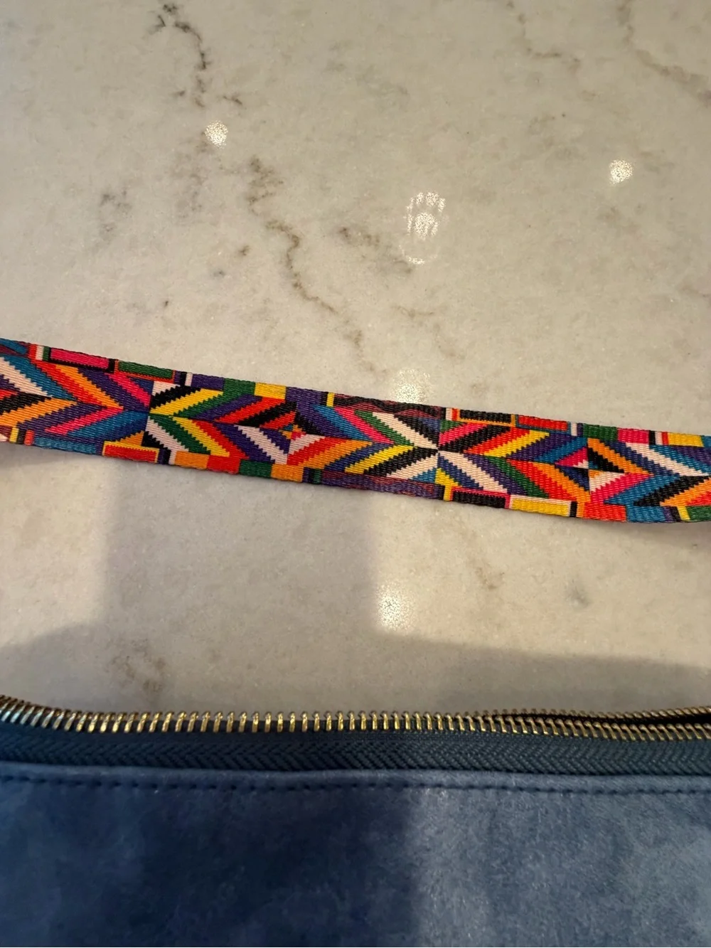 Dusty Blue heritage Vegan Leather Backpack with guitar  Colorful Strap